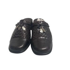 BRIGHTON Franki Basket Weave Vero Cuoio Leather Heel Clogs  Mules Brown Size 8.5